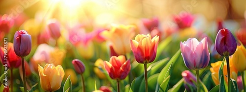 vibrant tulips in the sunlight #790612871