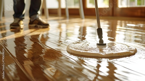 Pristine Wooden Floor Shining with Natural Cleaning in Serene Home Environment