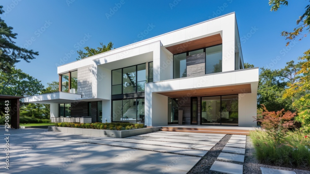 Exterior view of multiple modern house. Architecture 3d rendering of minimal modern house with natural landscape.  Perspective of modern House background.