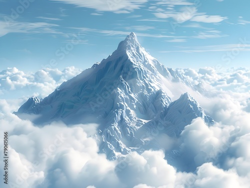 SnowCapped Mountain Peak Soaring Above the Clouds A Symbol of Human Ambition © Wuttichai