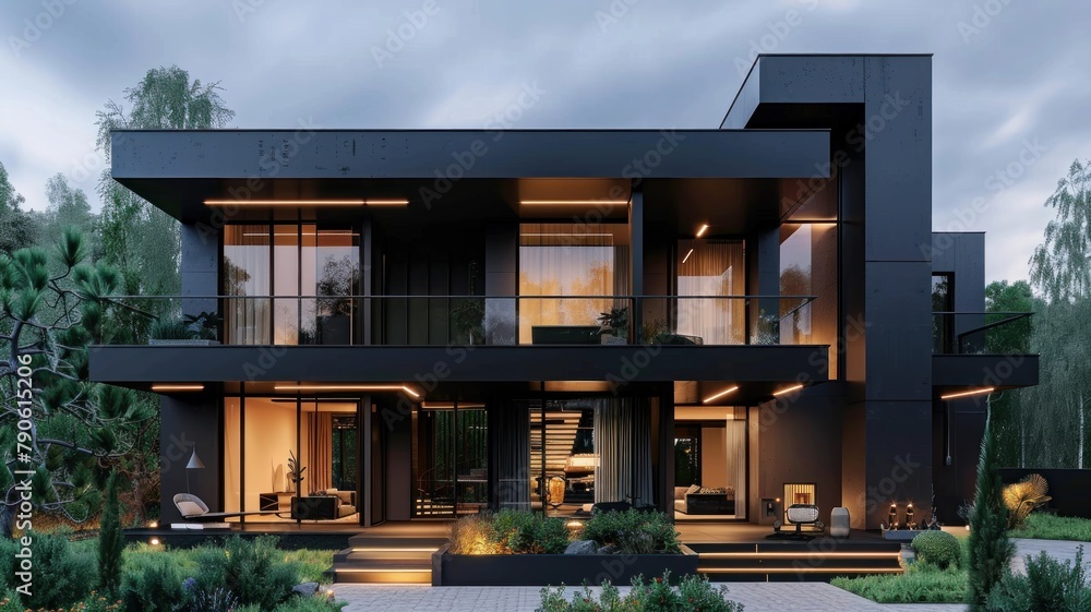 Exterior view of multiple modern house. Architecture 3d rendering of minimal modern house with natural landscape.  Perspective of modern House background.