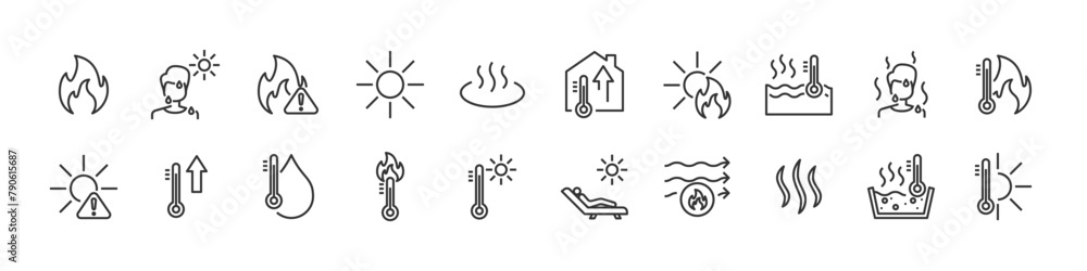 Fototapeta premium set of hot temperature icons, fire, heat, sun