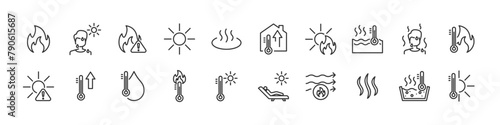 set of hot temperature icons, fire, heat, sun photo
