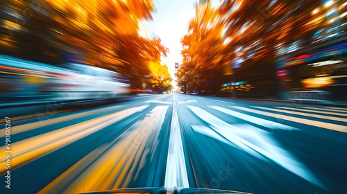 Dynamic City Street in Motion Blur, Fast Moving Cars, Urban Life Rush. Photograph Captures the Essence of Speed in the Modern World. AI