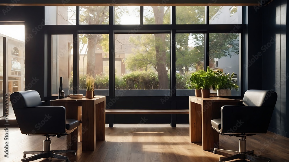 Fototapeta premium Contemporary room interior with wooden table and chairs in a stylish home