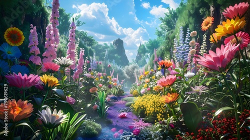 Vibrant DD of a Garden in the Style of the Seven Chakra Colors photo