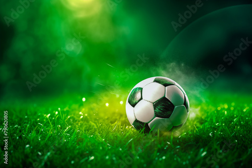 Europe EM 2024 Football Soccer ball on green grass with light motion tripling ,art design