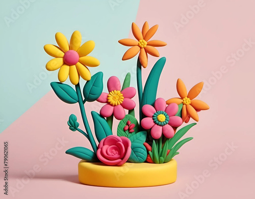 Colorful flowers background, craft clay