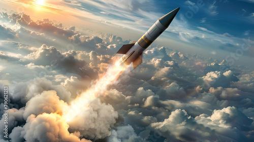 Rocket Launch from Mobile Platform. Hypersonic Missile Launch with Smoke and Fire. Advanced Weapon Technology Concept. Military Defense System. Hypersonic missiles, Missile defense systems