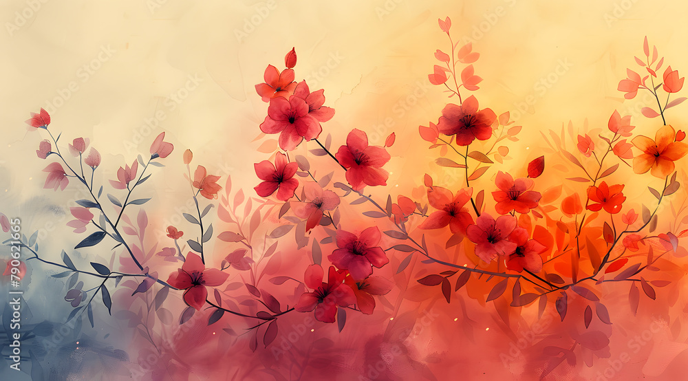 Shifting Shadows: Watercolor Depiction of Floral Arrangement with Adaptive Lighting