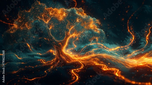 Stunning fractal tree with a dynamic black and orange background, perfect for modern art and abstract concepts