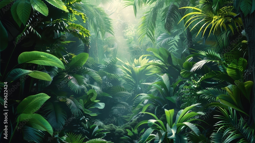 Naklejka premium Jungles background, more plants on the sides. Generative AI.