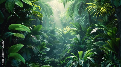 Jungles background, more plants on the sides. Generative AI.