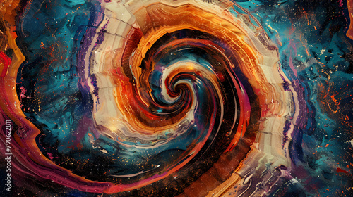 colored swirl twisting towards center background for design purpose ,dizzying vortex of color and light, with surreal images and shapes appearing in the vortex