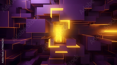 3d rendering of purple and yellow abstract geometric background. Scene for advertising  technology  showcase  banner  game  sport  cosmetic  business  metaverse. Sci-Fi Illustration. Product display