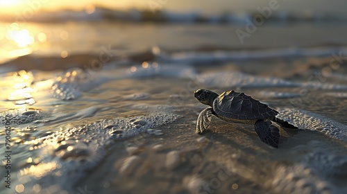 Baby turtle heading towards the ocean