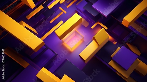 3d rendering of purple and yellow abstract geometric background. Scene for advertising, technology, showcase, banner, game, sport, cosmetic, business, metaverse. Sci-Fi Illustration. Product display