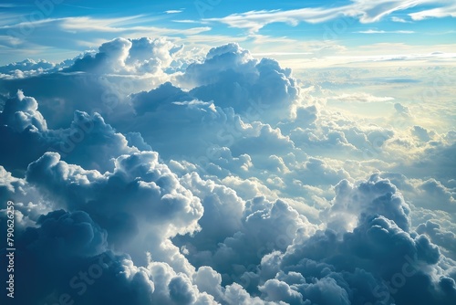 Blue sky with clouds from above Cloudscape with clear blue sky and fluffy clouds   AI generated