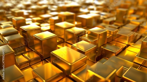 Gold abstract flowing liquid 3d cubes  blocks background