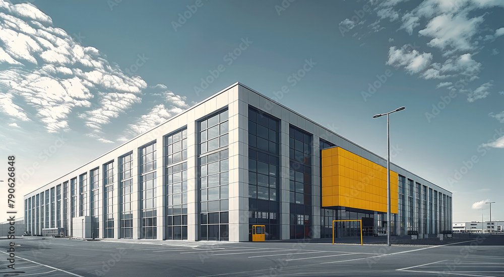 Exterior design of the factory workshop and office building. Generative AI. Exterior design of the factory workshop and office building. Generative AI.