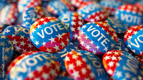  stockphoto, presidential election badges with text "VOTE", american election, voting sign. Background for the upcoming elections. Election day background, poster