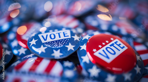  stockphoto, presidential election badges with text "VOTE", american election, voting sign. Background for the upcoming elections. Election day background, poster
