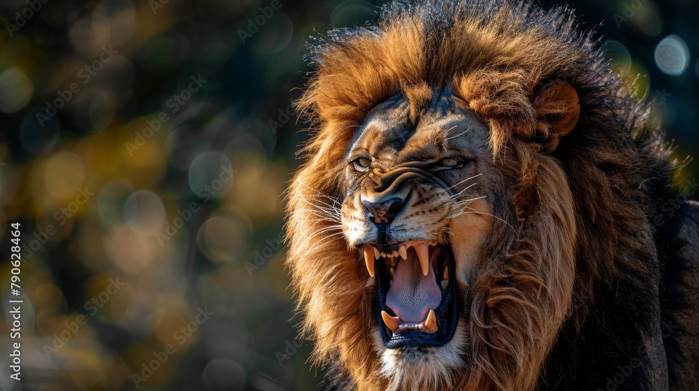 Naklejka premium Angry Lion at sunset in safari park