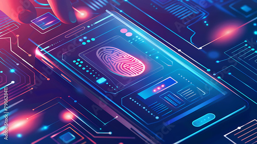 Fingerprint Biometric Authentication Button. Digital Security Concept cellphone