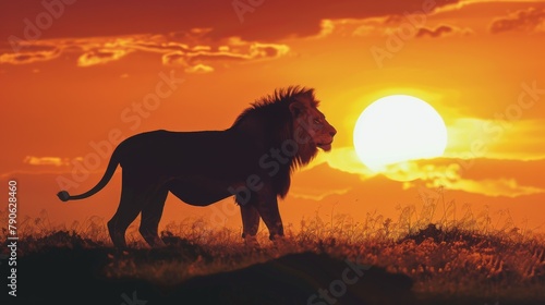 Lion at sunset in safari park