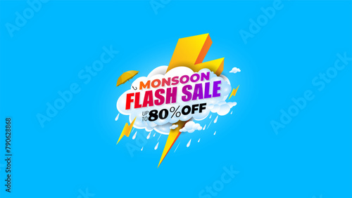 Rain, monsoon flash Sale 80% off deal offer. EPS vector illustration.