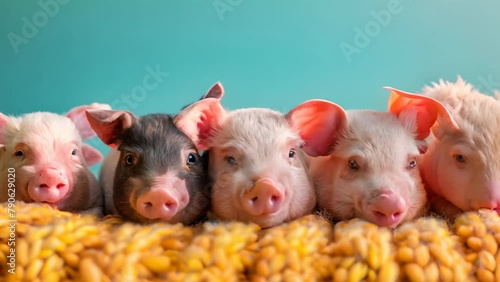 Curious Pigs and Corn: A Peek into Porcine Wonder. Concept Animals, Nature, Agriculture, Farm Life, Curiosity