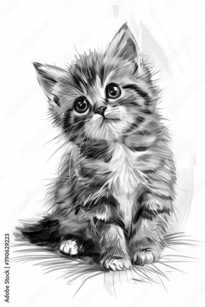 An isolated sketch of a cute kitten An isolated sketch of a cute kitten