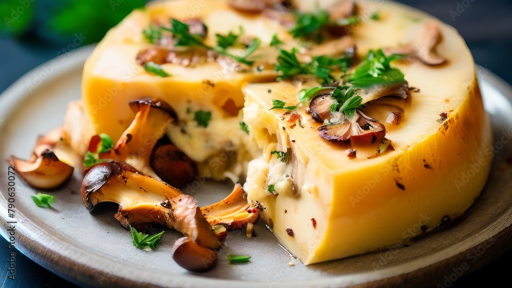 Cheese with mushrooms and chanterelles. Cheese with mushrooms and chanterelles.
