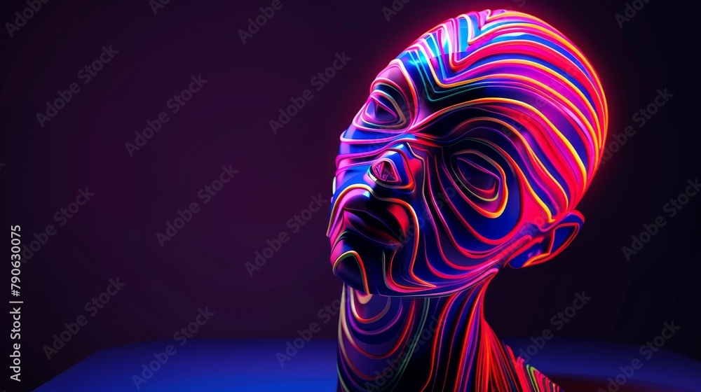 Neon Lines Shaping a Human Profile Neon Lines Shaping a Human Profile