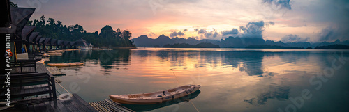 Floating bungalow on the Cheow lan Lake in Khao Sok National Park in Surat Thani, Thailand © pierrick
