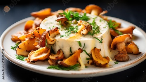Cheese with mushrooms and chanterelles.