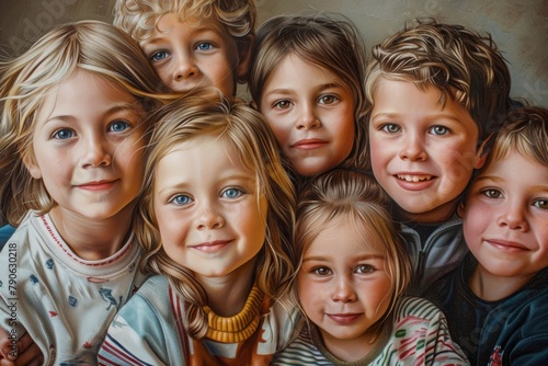 groups of funny kids, smiling faces of boys and girls