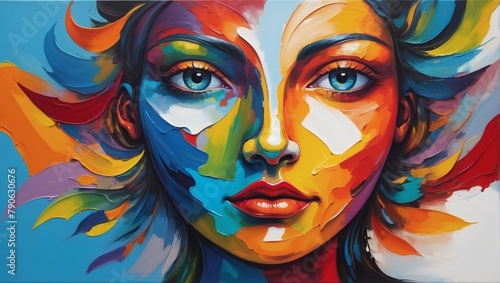 Conceptual oil painting depicting a face in vibrant colors. © xKas