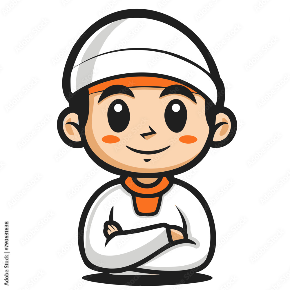 Minimalistic logo illustration of a muslim boy on a white background, cute and comical. Minimalistic logo illustration of a muslim boy on a white background, cute and comical.