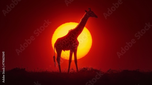 Majestic giraffe silhouette against a glowing sunset in a natural setting