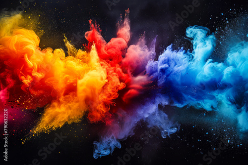 Colorful smoke or vapor display in blue red and yellow colors.
