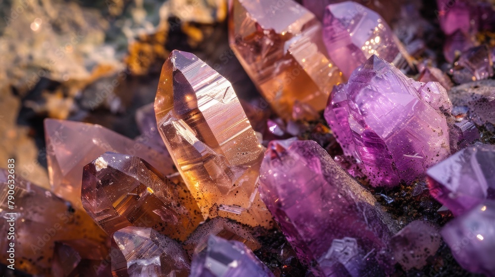 Array of Colorful Crystal Towers on Wooden Surface. Array of Colorful Crystal Towers on Wooden Surface.