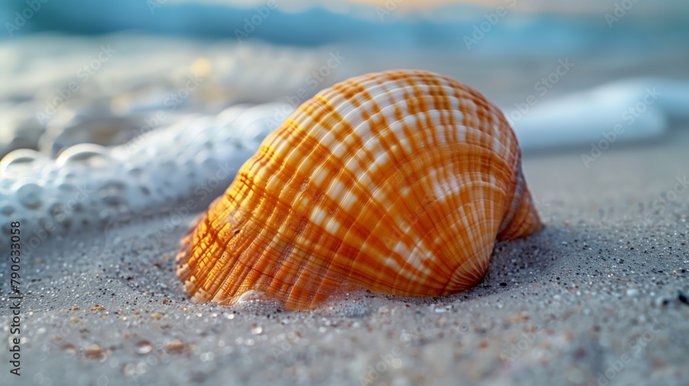 Single seashell on sandy beach, Tranquil coastal scene for Summer vacation Single seashell on sandy beach, Tranquil coastal scene for Summer vacation