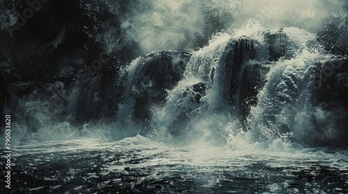 Mysterious abstract style waterfall in a dark and moody setting