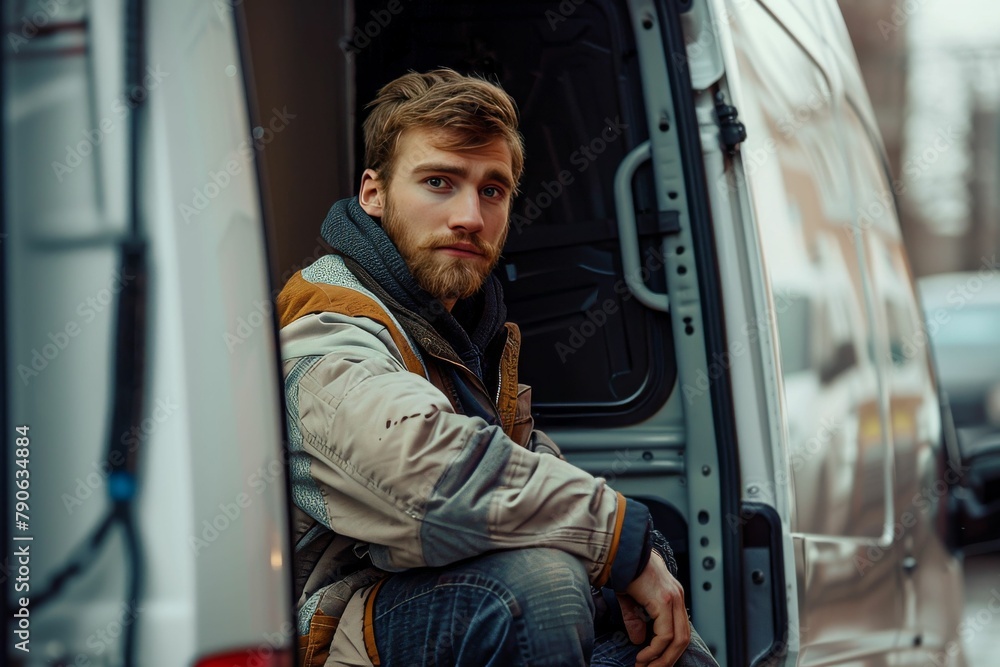 A courier in a red uniform sitting in a car holds out a package, close-up. Delivery of cargo, distribution, representative. Beautiful simple AI generated image in 4K, unique. A courier in a red uniform sitting in a car holds out a package, close-up. Delivery of cargo, distribution, representative. Beautiful simple AI generated image in 4K, unique.