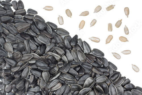 Sunflower seeds isolated ona white background, top view
