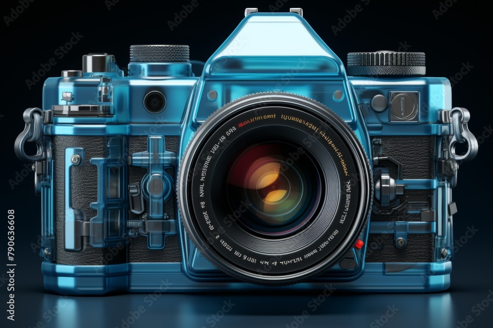 professional camera on a black background with reflections