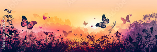 蝶の居る風景のイラスト
