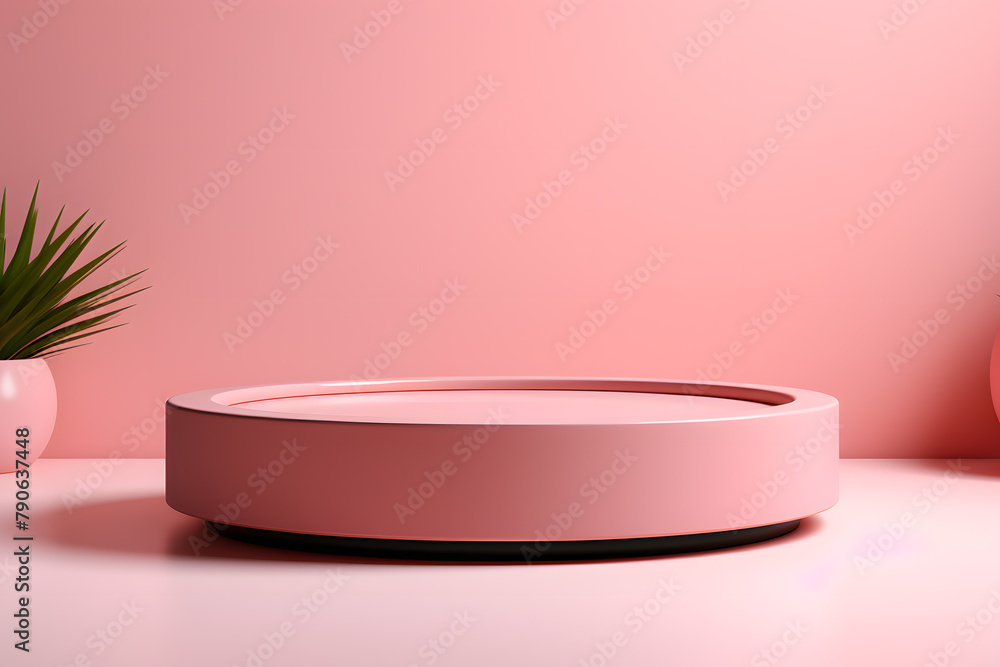 3D pink pedestal podium on pink background. Product display presentation 3D pink pedestal podium on pink background. Product display presentation