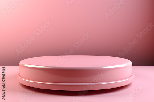 3D pink pedestal podium on pink background. Product display presentation © Oksana